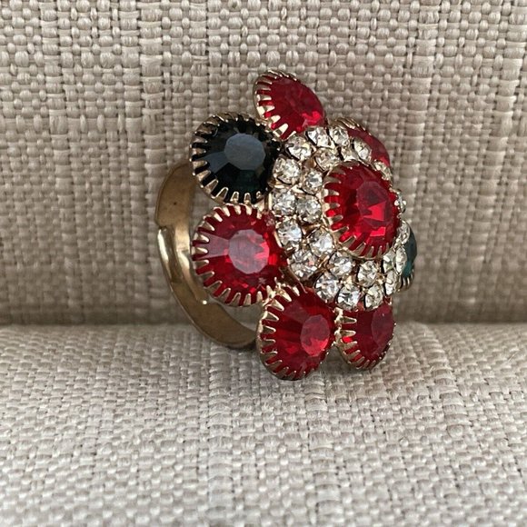 Women Ring Fashion Jewelry Multi Color Crystals Ring Size Adjustable 6 To 8 - Picture 4 of 12